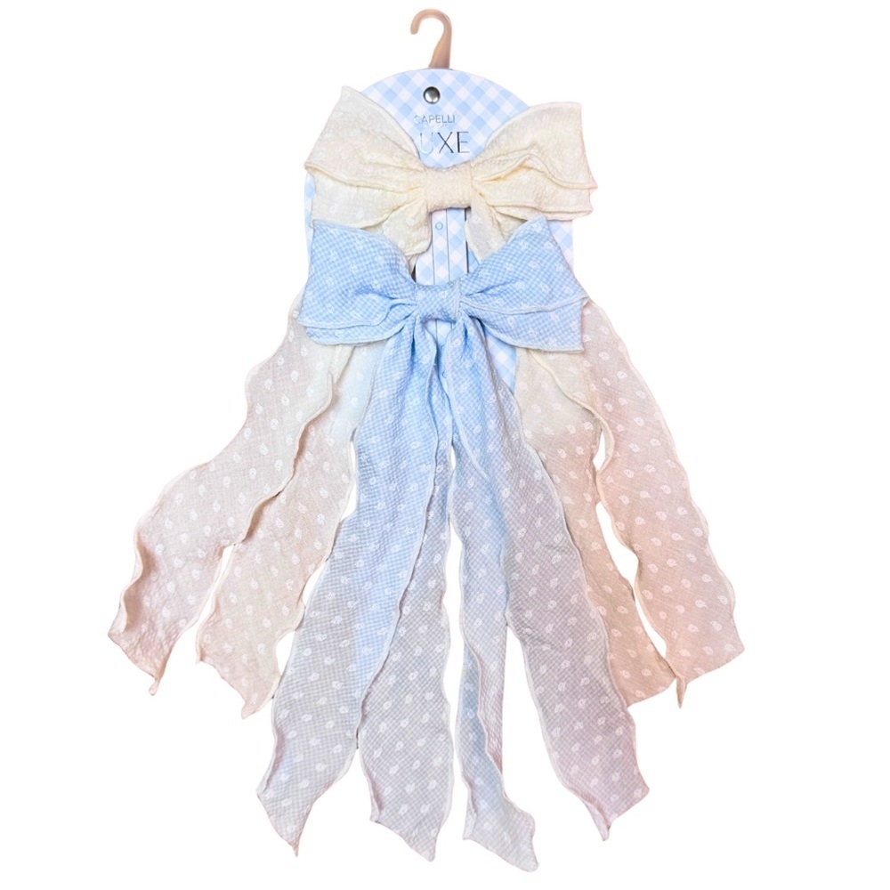 Cute White and Blue Ribbon Hair Bows